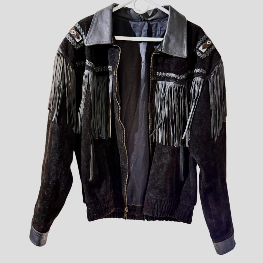 Leather Fringe Jacket with Beadwork